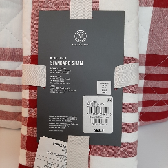 Martha Stewart Red Buffalo Check Plaid King Quilt & One Standard Sham - Picture 6 of 16